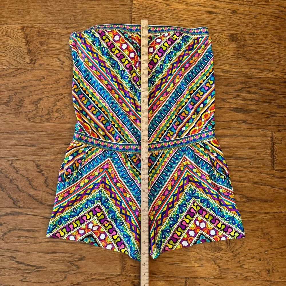 Trina Turk Peruvian Stripe Swimsuit Romper Cover Up Multicolor Halter Top Size M - Picture 13 of 14